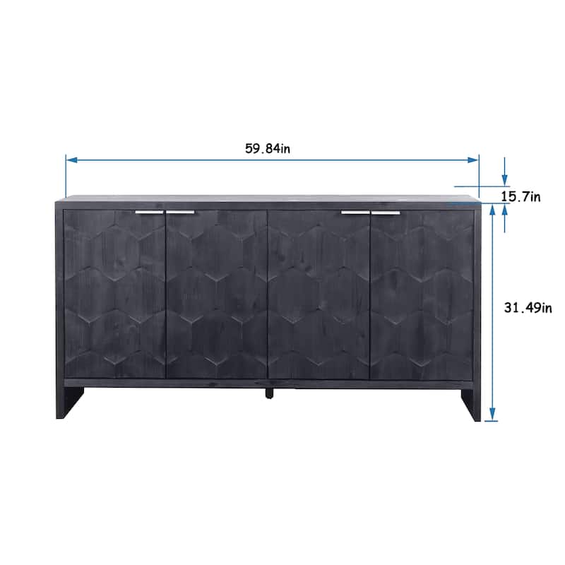 Wooden 4-Door Sideboard with Antique Finish, Ideal for Living Room, Kitchen, or Office Storage