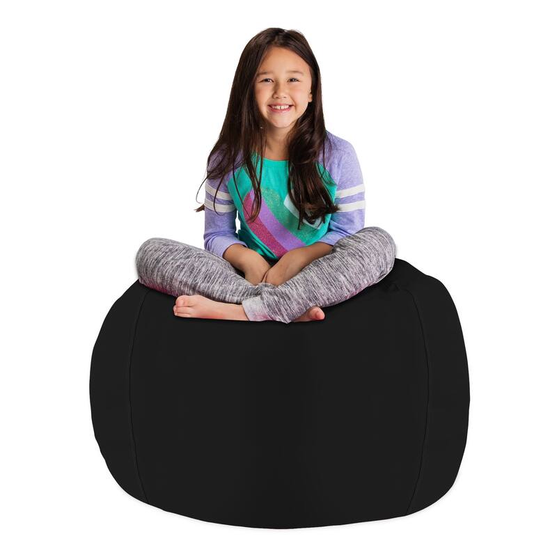 Kids' Stuffed Animal Storage Bean Bag Chair Cover or Toy Organizer - 38 Inches Large - Solid Black