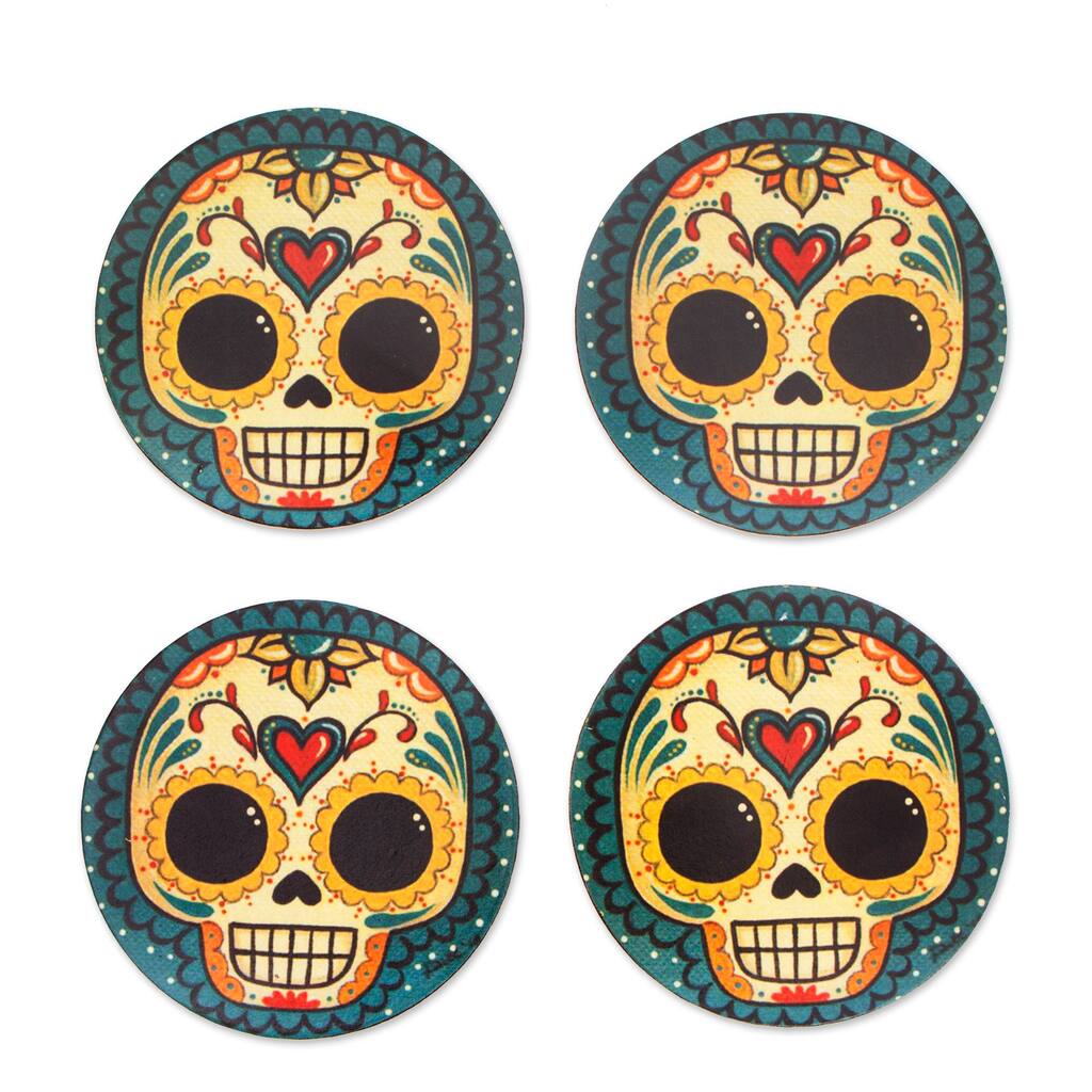 Novica Handmade La Catrina Decoupage Wood Coasters (Set Of 4)