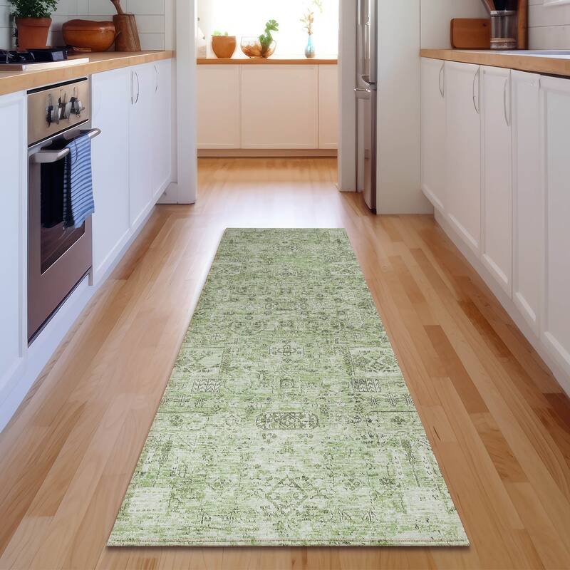 Premium Washable Super Soft Vintage Traditional Mayfield Rug - Green - 2' 3" x 7' 6"