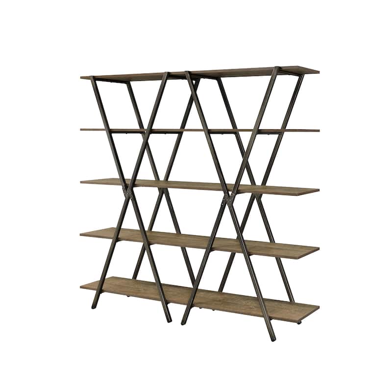 Leighton Industrial Oak and Gun Metal 5-Shelf Bookcase by Furniture of America