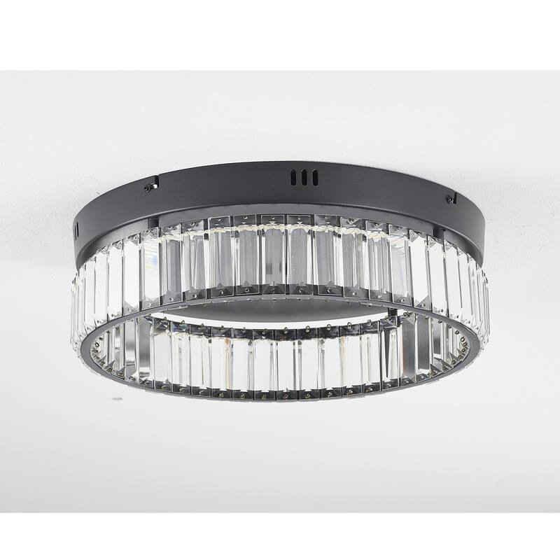 1-Light Satin Black Dimmable LED Flush Mount With Clear Crystals