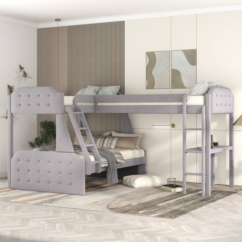 LShaped Twin over Full Velvet Upholstered Bunk Bed and Twin Sie Loft