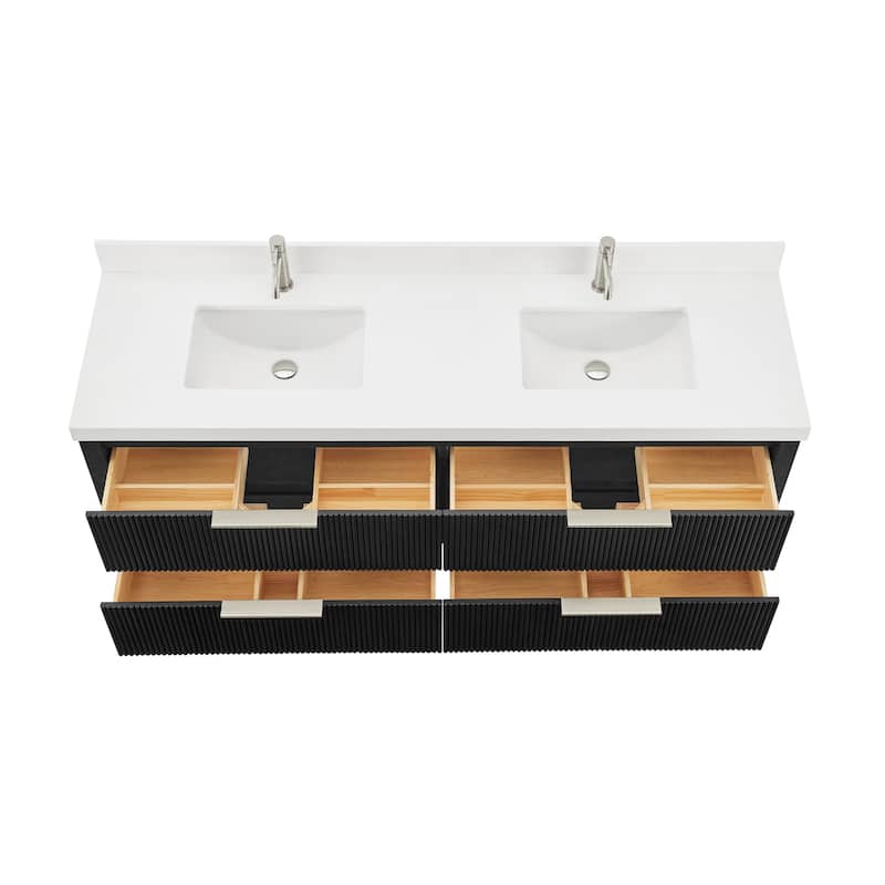 Barcelona Floating Bath Vanity with Quartz Stone Top without Mirror
