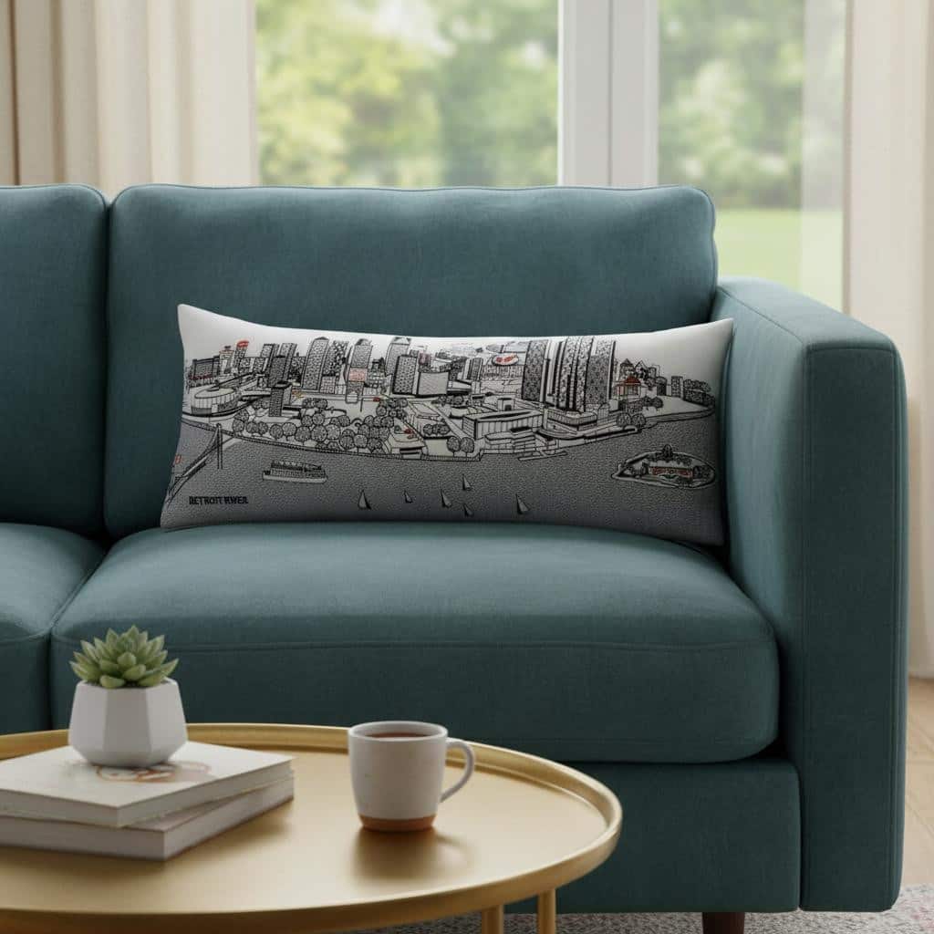 HomeRoots 14" X 35" Cream Detroit Daylight Skyline Lumbar Decorative Pillow