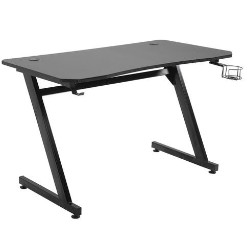 HOMCOM 47.25" Gaming Desk Computer Table Metal Frame with Cup Holder Headphone Hook, Cable Hole