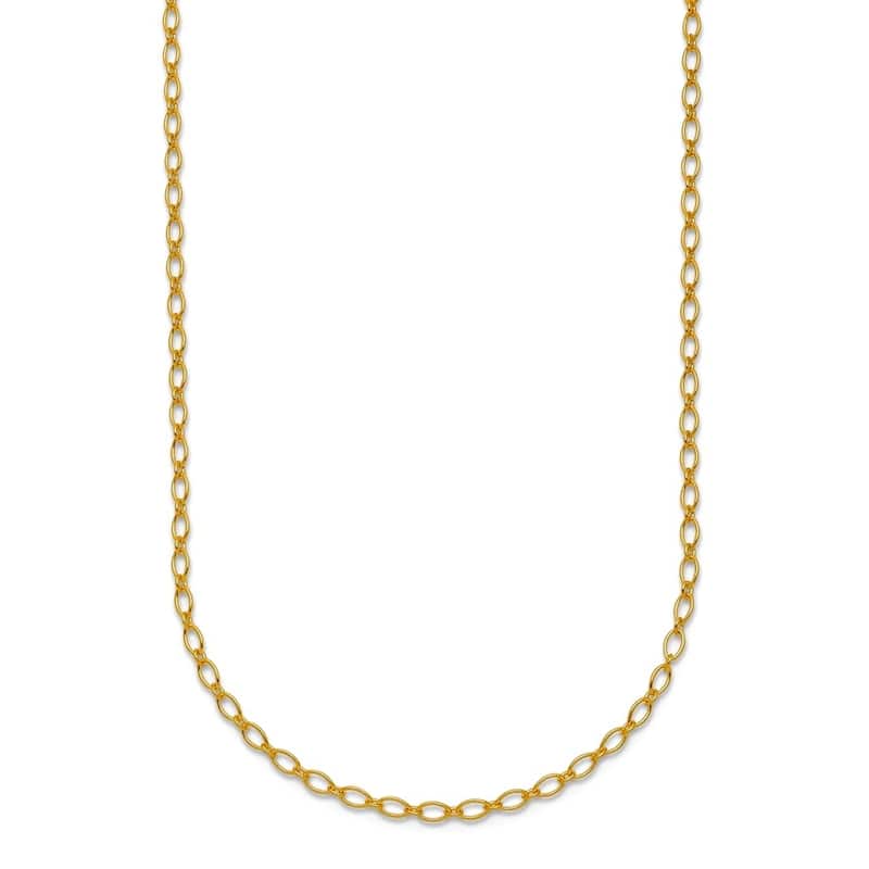 Curata Italian 14k Yellow Gold 1.9mm Oval Link Chain Necklace For Women (Lobster)