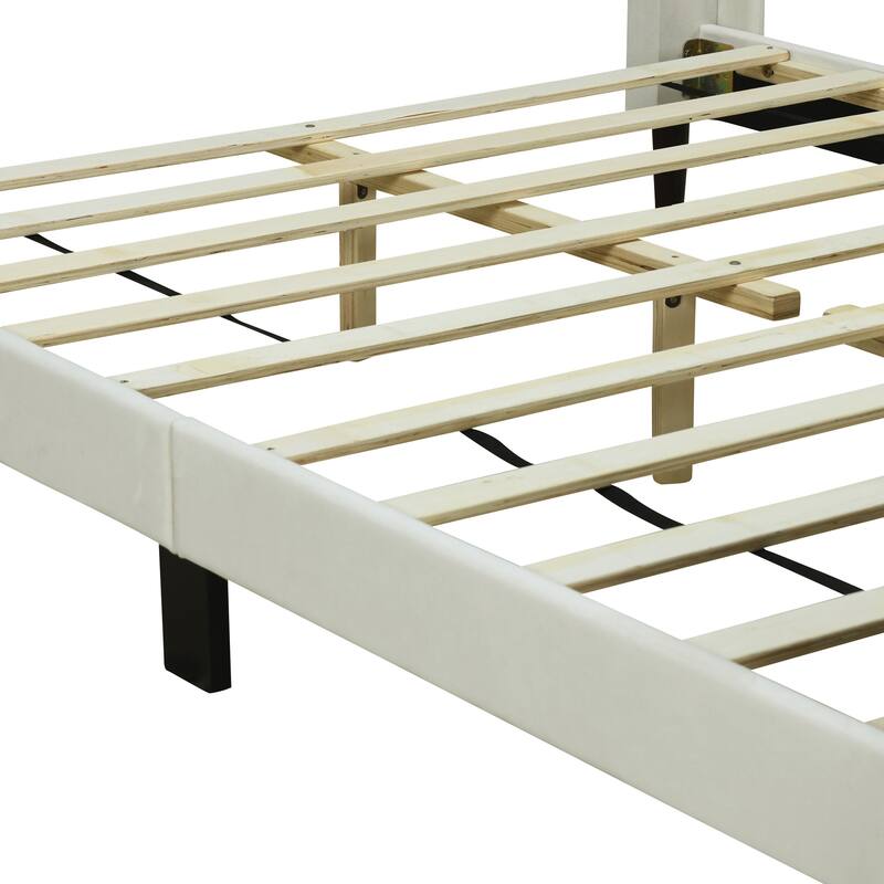 Twin/Full/Queen Size Velvet Upholstered Platform Bed Frame with Headboard and Wooden Slats Support, No Box Spring Needed