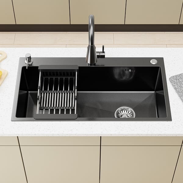 Mini Round Stainless Steel Kitchen Sink – Nano Black Diamond Finish, Under/Over Counter, With Drain Kit