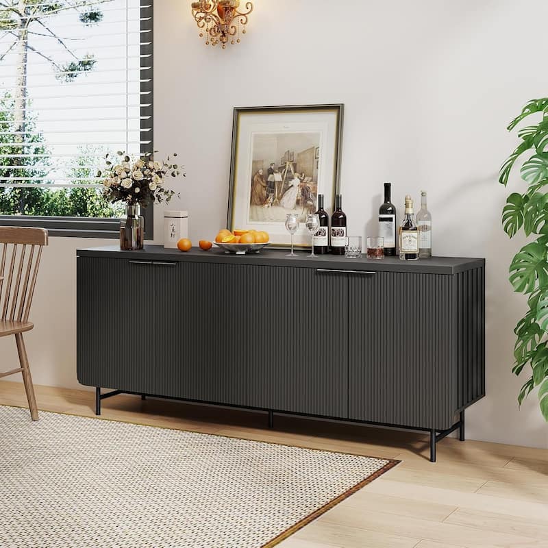 68" Mid Century Fluted TV Console Table Sideboard Cabinet with Cabinets Storage - 68inch