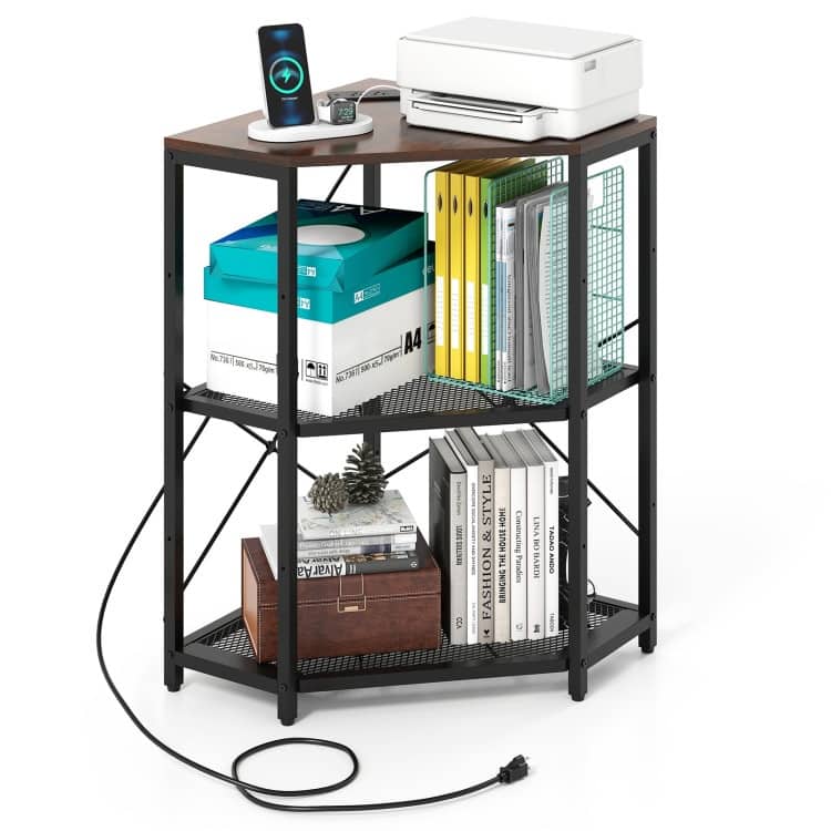 Metal and Engineered Wood Corner Printer Table with Power Strip and Adjustable Shelves - 20" L x 20" W x 31" H