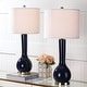preview thumbnail 2 of 8, SAFAVIEH Lighting 31-inch Mae Long Neck Ceramic Navy Table Lamp (Set of 2) - 14"x14"x30.5"