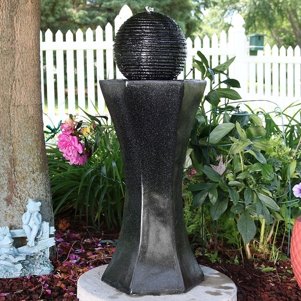 Sunnydaze Black Pedestal & Ball Solar on Demand Water Fountain - 31 Inch Tall