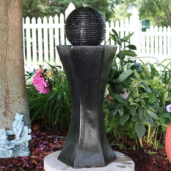 Sunnydaze Black Pedestal and Ball Solar-on-Demand Water Fountain - 31-Inch