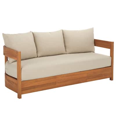 SAFAVIEH Outdoor Patio Furniture Kento Solid Wood 3-Seater Sofa - 66"W x 29"D x 25"H