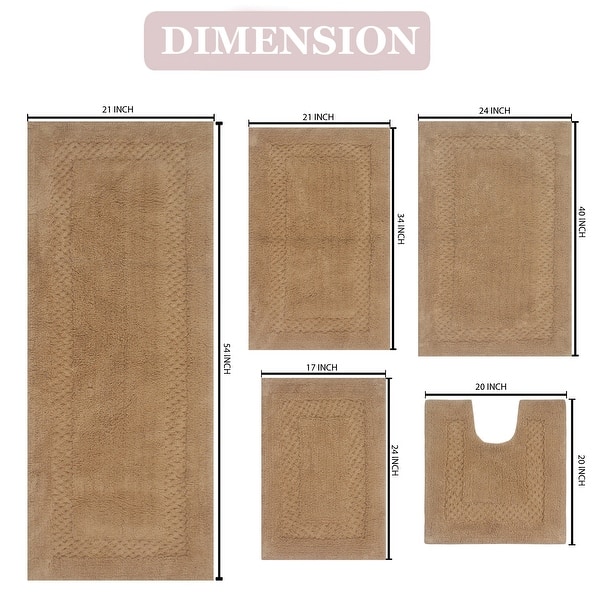 dimension image slide 0 of 2, Classy Bathmat Collection 100% Cotton Non-Slip Bathroom Rug Set, Machine Washable Bath Rug, 5 Piece Bath Mat Set with Contour