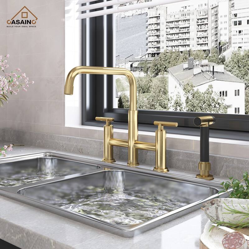 Bridge Kitchen Faucet with Pull-Out Side Sprayer