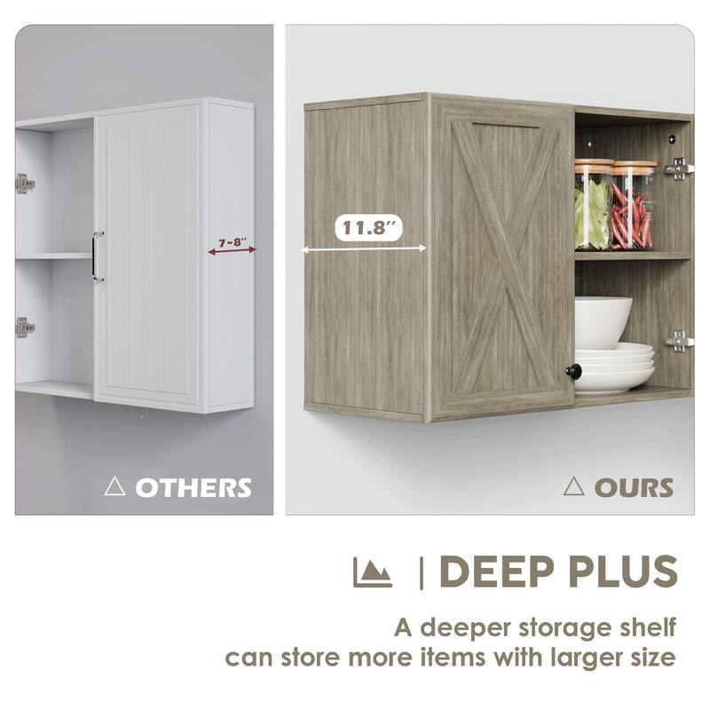 Farmhouse Wall Cabinet with 3 Doors and Shelves