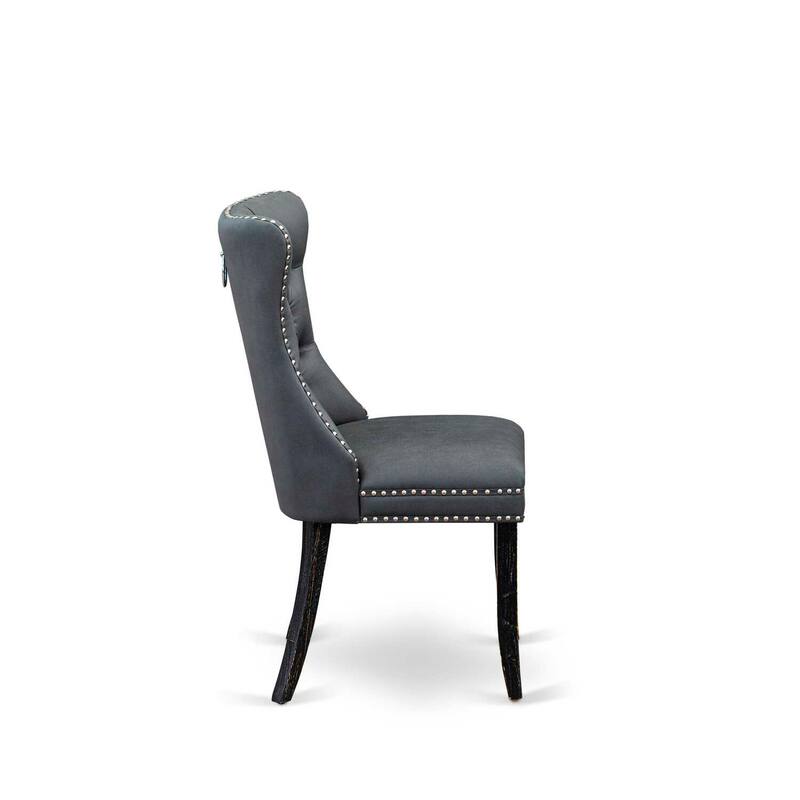 Modern Parson Dining Chairs Set of 2 - Gray Faux Leather Upholstered Accent Chairs Nailhead Trim