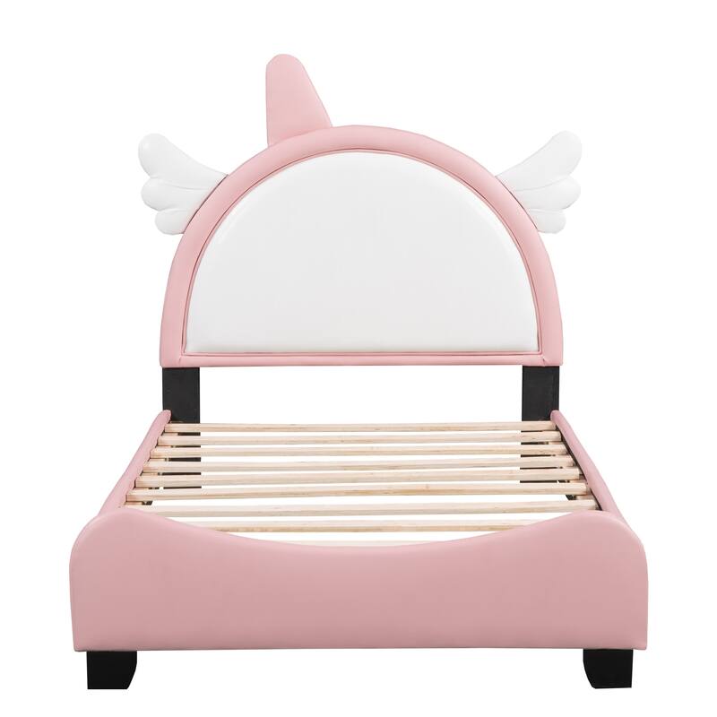 PU Leather Unicorn Platform Bed with Headboard