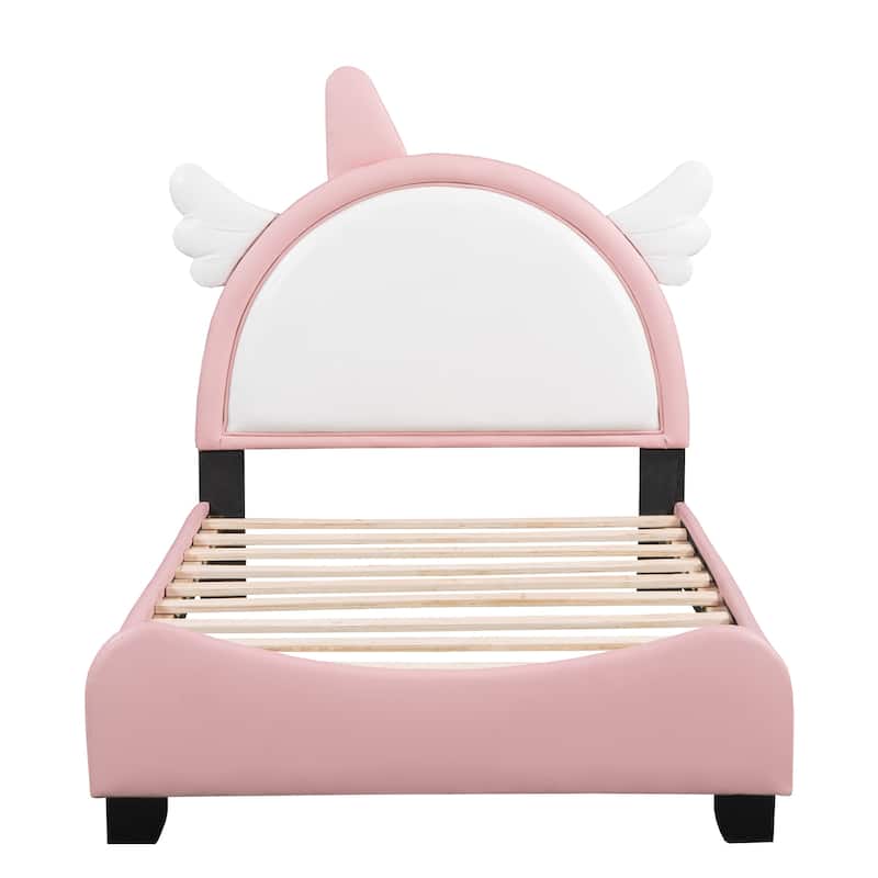 Upholstered Bed With Unicorn Shape Headboard,Platform Bed with Headboard and Footboard
