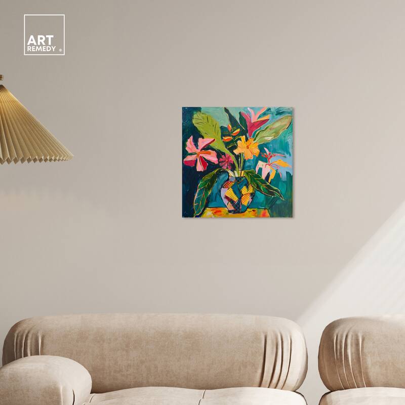 Art Remedy Vase Of Tropical Flowers Ii Gallery Wrapped Flowers In Vase Paintings