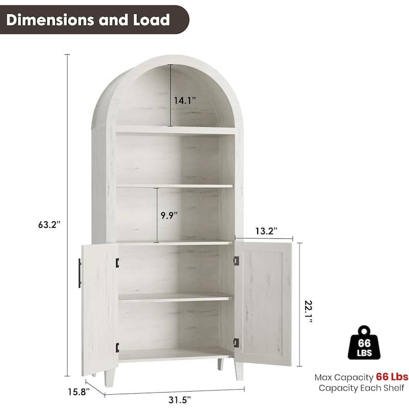 Arched Bookcase, Kitchen Pantry Storage Cabinet with Open Display Shelf