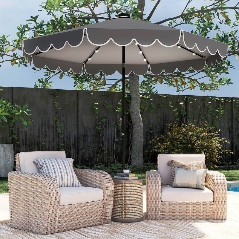Costway 10 FT Solar Patio Umbrella with 24 LED Lights 8 Ribs & Tilt