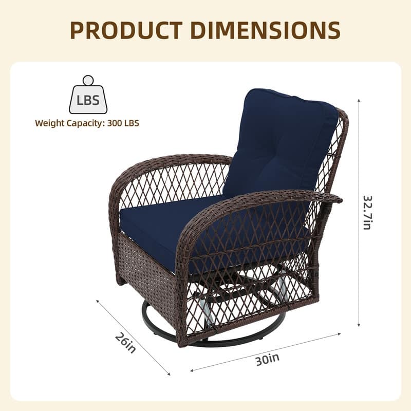 Patio Watcher 2-Piece Outdoor Brown Rattan 360 Degree Swing Patio Conversation Chair Set with Cushions