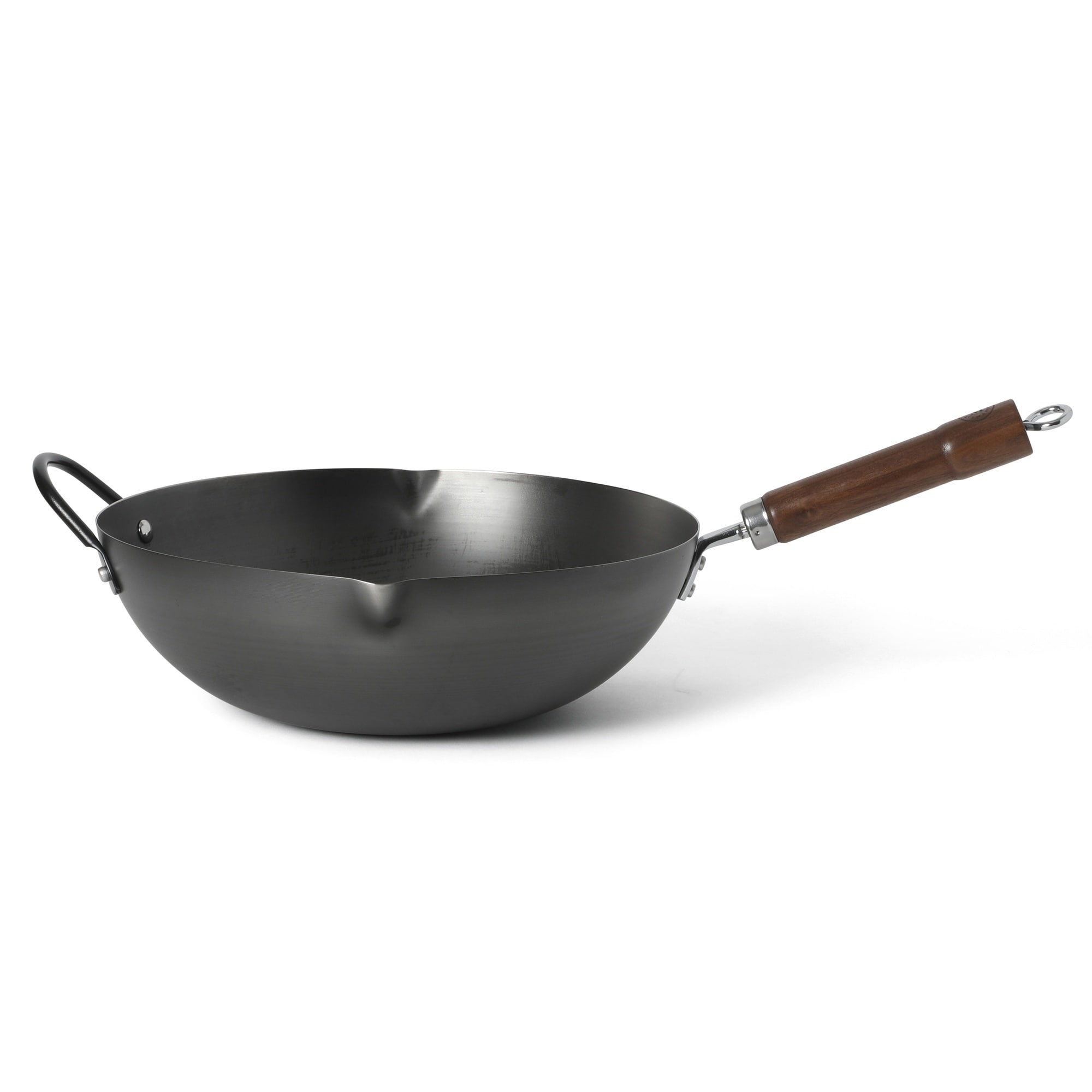 Martha Stewart Chisholm 13.5-Inch Carbon Steel Nonstick Wok Pan with Walnut Wood Handle, PFAS-Free, Black