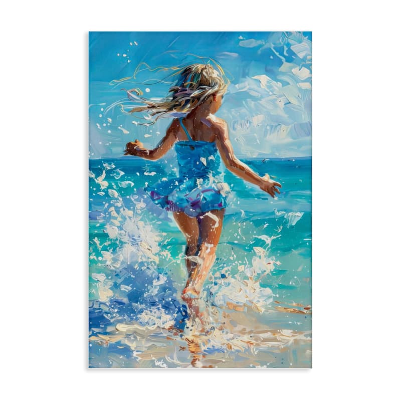 Stupell Girl Splashing on Shore Canvas Wall Art Design By LSR Design Studio - 16 x 24