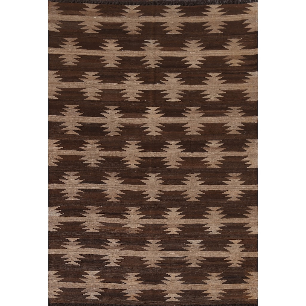 Natural Dye Geometric Tribal Kilim Oriental Wool Area Rug Hand-woven - 4'9" x 6'1"