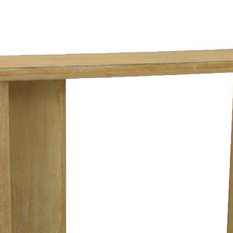 Console Table, Rounded Edge Top, Paneled Legs, XL 63 Inch Brown Wood