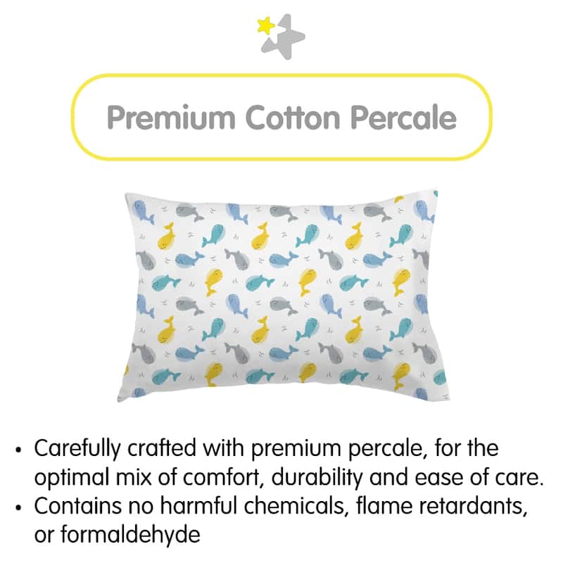 BreathableBaby Cotton Percale Pillowcase, For 13" x 18"/33 x 46 cm Toddler Pillow, Prints (2-Pack)