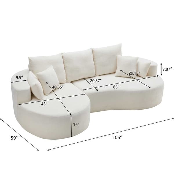 dimension image slide 0 of 6, Christopher Knight Home - 106'' Cloud Curved Sectional Sofa with Right Chaise Lounge and Ultra-Soft Foam Comfort
