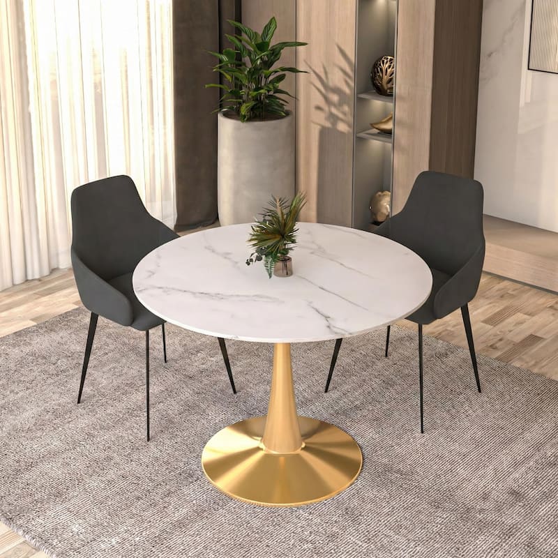 Bristol 40" Modern Round Dining Table with Accent Gold Steel Pedestal Base, Scratch-Resistant and Easy-Care