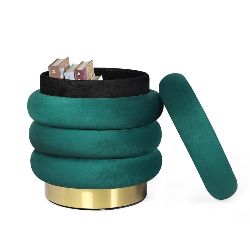 Adeco Round Storage Ottoman Removable Lid Vanity Makeup Footstool