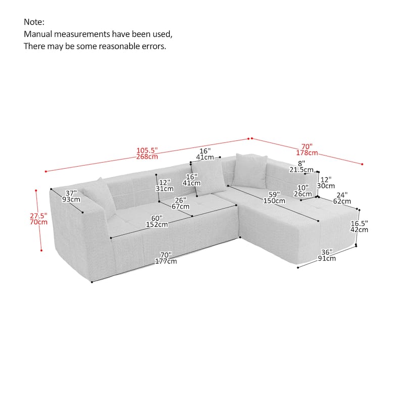 105.5" Modular L-Shaped Sectional Floor Couch