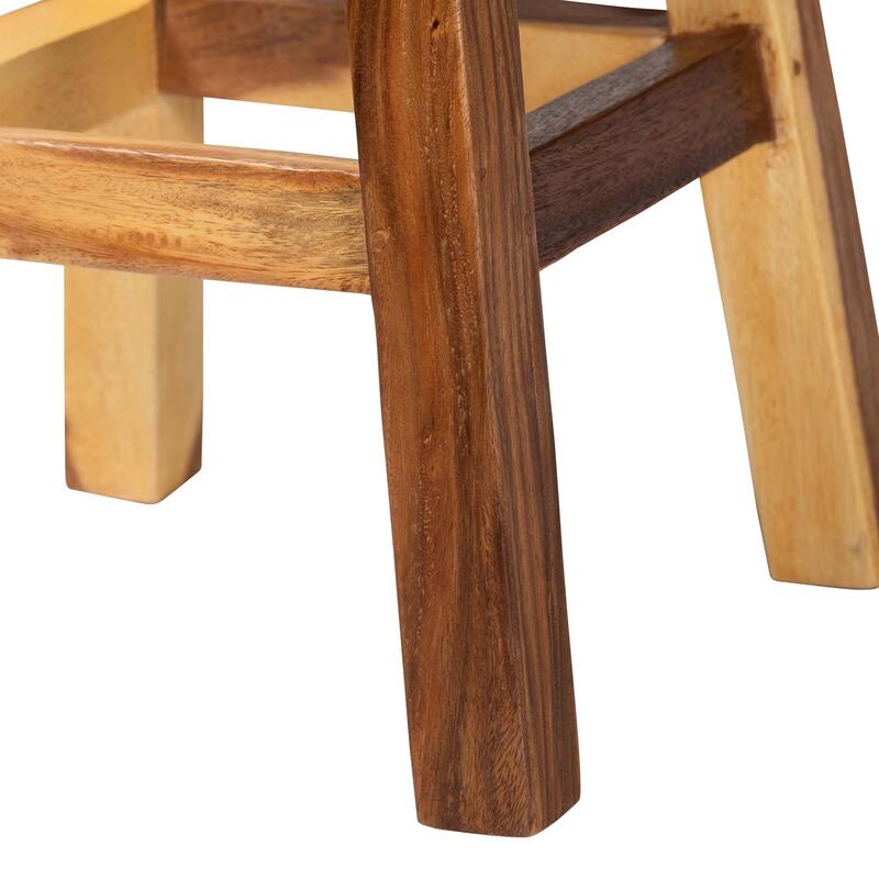 Luli Suar Wood Counter Stool - Handcrafted Solid Wood Stool with Backrest, Rustic Modern Seating for Kitchen or Dining Area