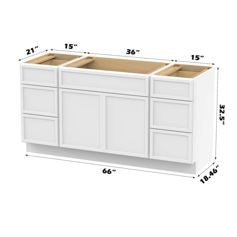 Vanity Art 66" Birch Freestanding Bathroom Vanity Cabinet without Top