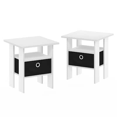 Furinno Andrey End Table Nightstand with Bin Drawer, Set of 2