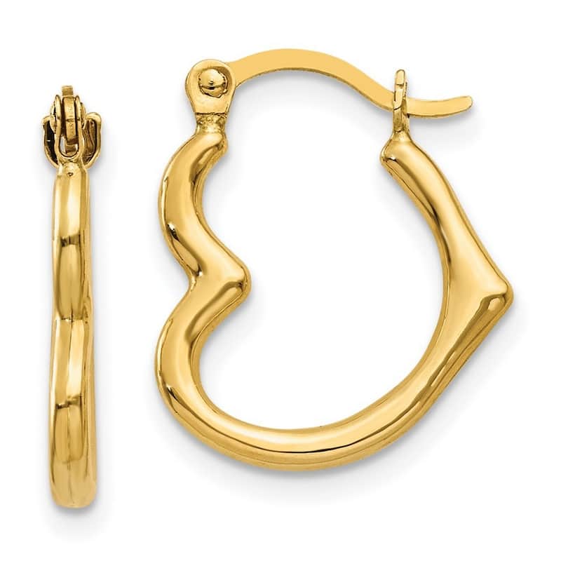 Curata 10k Yellow Gold Love Heart Shaped Hollow Hoop Earrings - 16x13mm