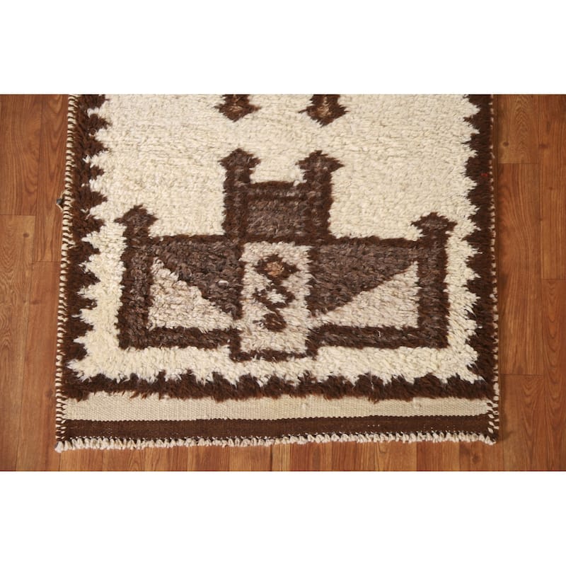 Tribal Beige Anatolian Turkish Runner Rug Handmade Wool Carpet - 2'11"x 11'8"