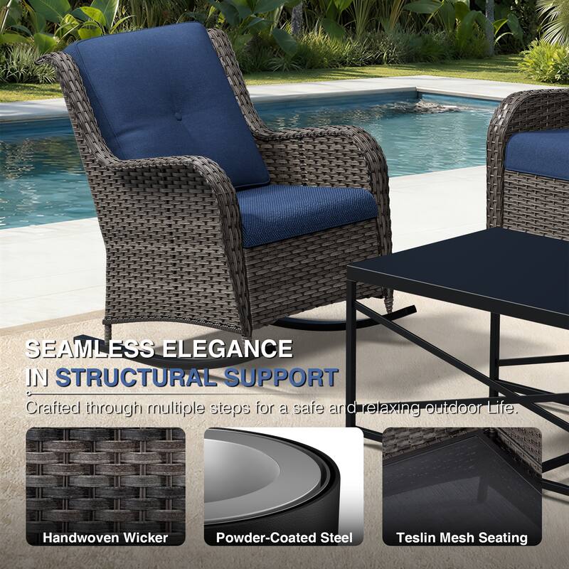 COZYWOR Patio Wicker Rocking Chair Set with Cushions