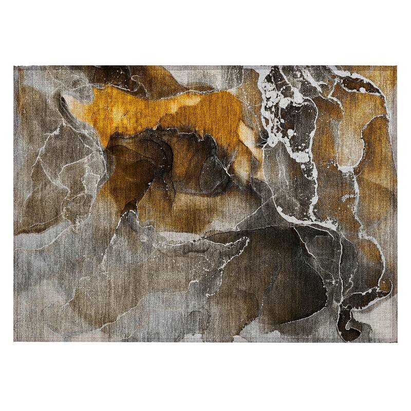 Machine Washable Indoor/ Outdoor Chantille Abstract Brown Rug