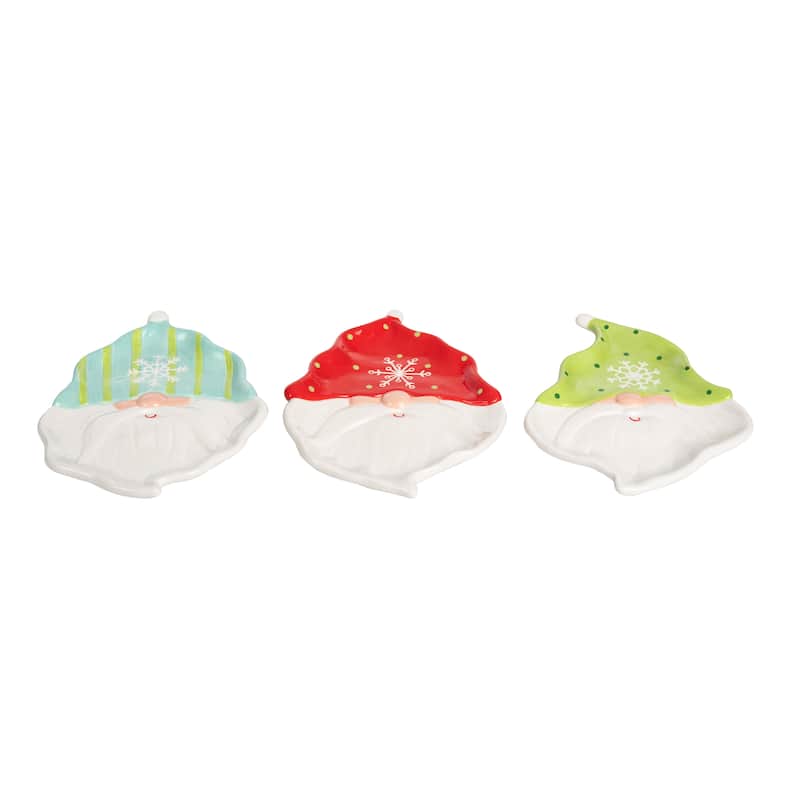 Transpac Ceramic Cocktail Gnome Shaped Plate Set of 3 Christmas Home Decorations