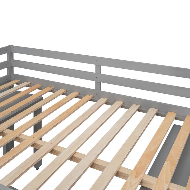 Multifunctional Full Loft Bed with Cabinet, Shelves, and Rolling Desk in Gray