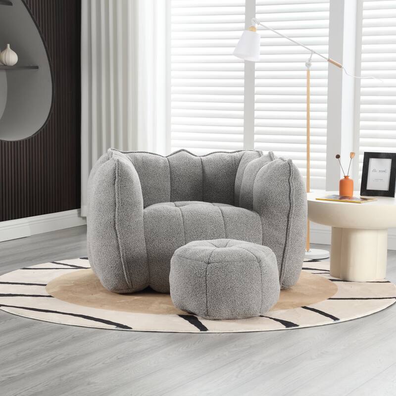 Soft Bean Bag Chair with High Resilient Foam for Adults, Comfortable Square Lazy Sofa with Footstool for Living Room