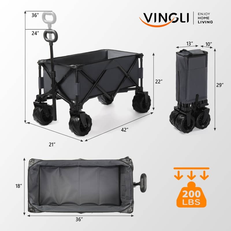 Garden Cart 220lbs Capacity Portable Collapsible Utility Wagon - N/A