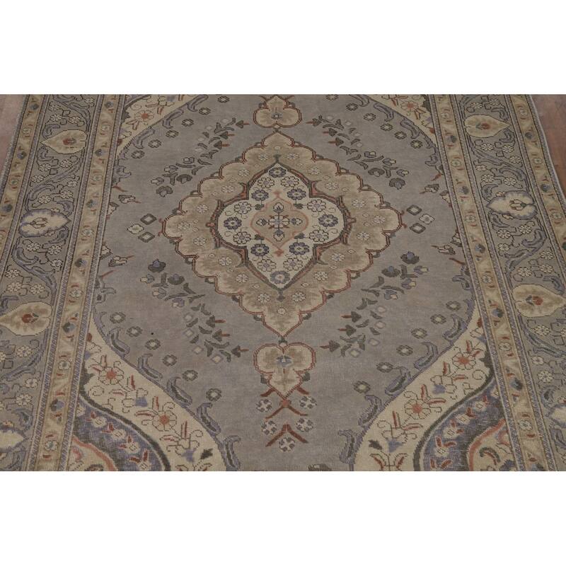 Gray Medallion Tabriz Persian Area Rug Handmade Wool Carpet - 6'5"x 9'0"